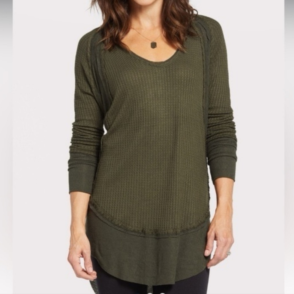 Free People Catalina Thermal Tee Long Sleeves Oversized Slouchy Olive Small EUC - Picture 15 of 15